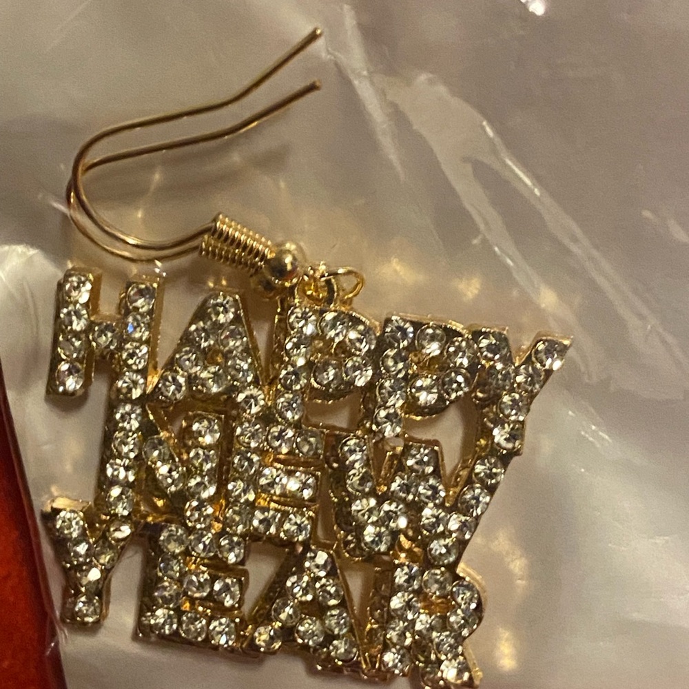 Gold and Silver 'Happy New Year' Earrings
